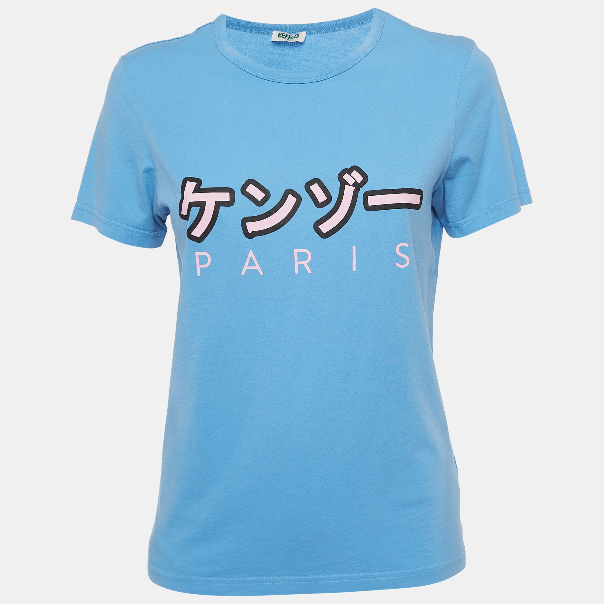 Pre-owned Kenzo Blue Logo Print Cotton Half Sleeve T-shirt Xs