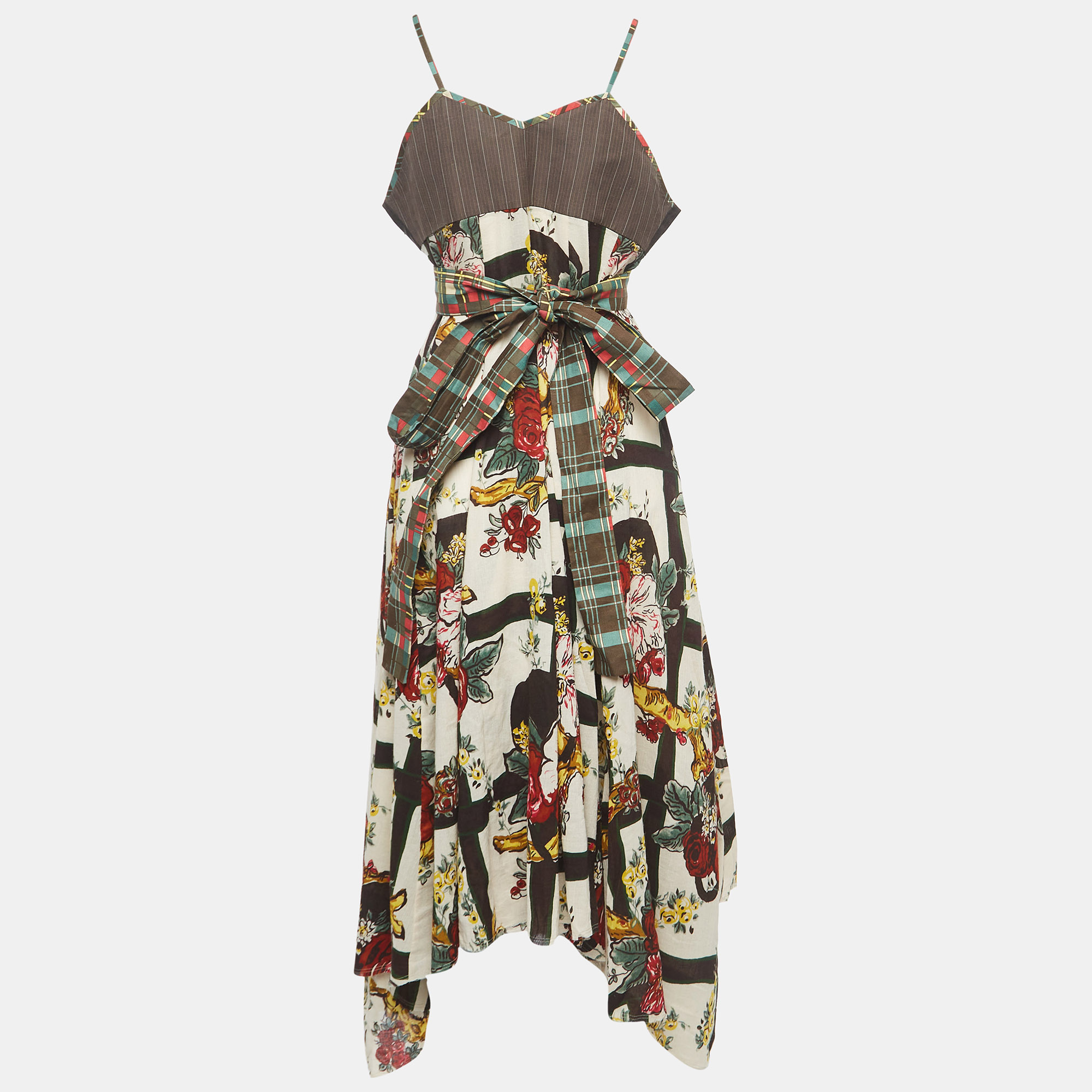 

Kenzo Multicolor Floral Print Cotton Strappy Asymmetrical Dress, Brown