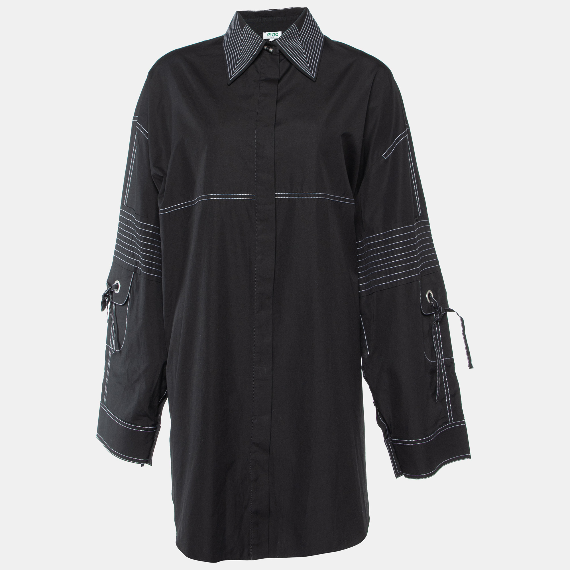 

Kenzo Black Cotton Contrast Stitch Detail Button Front Shirt M