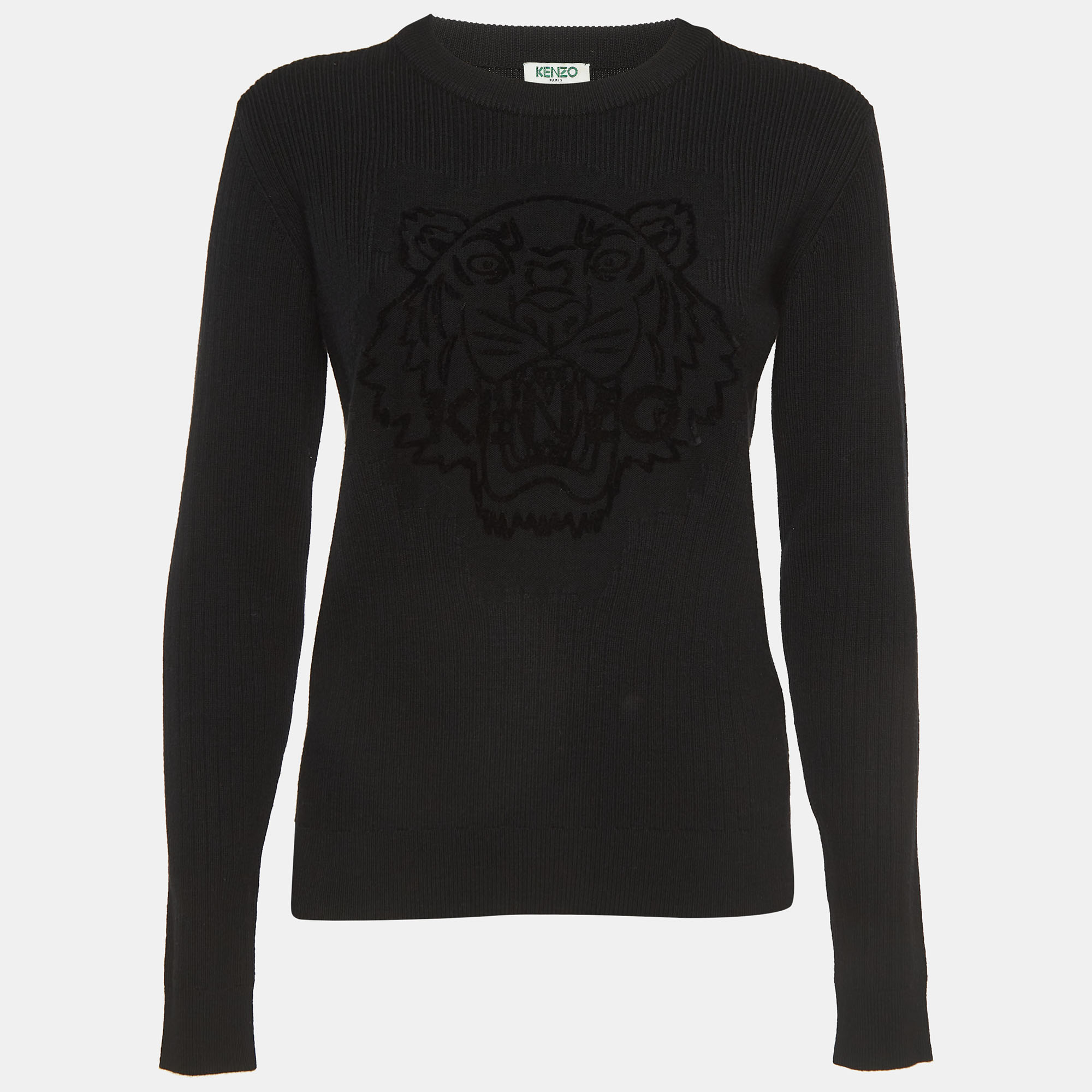 Pre-owned Kenzo Black Tiger Patterned Wool Knit Sweatshirt M