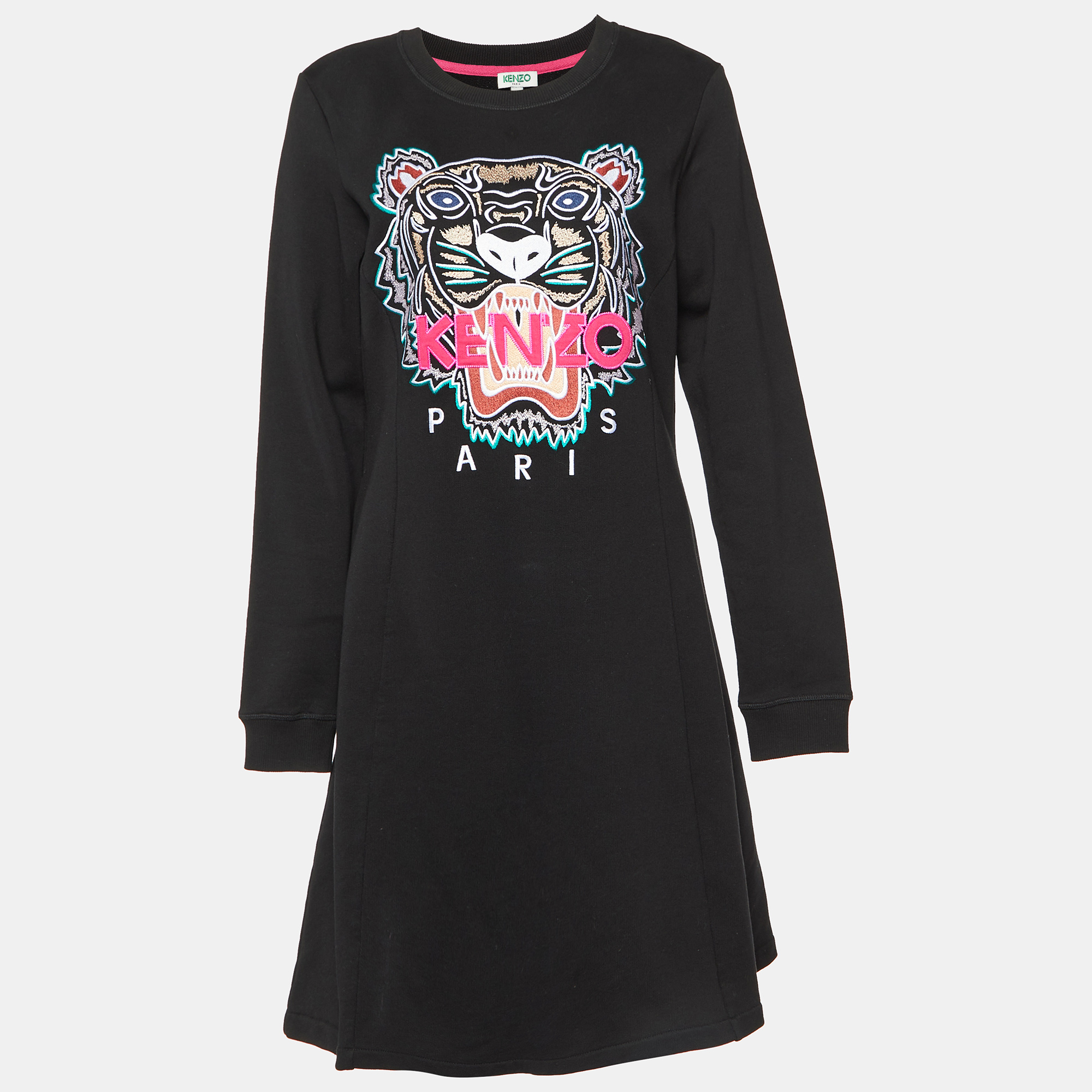 

Kenzo Black Cotton Tiger Embroidered Sweater Dress L