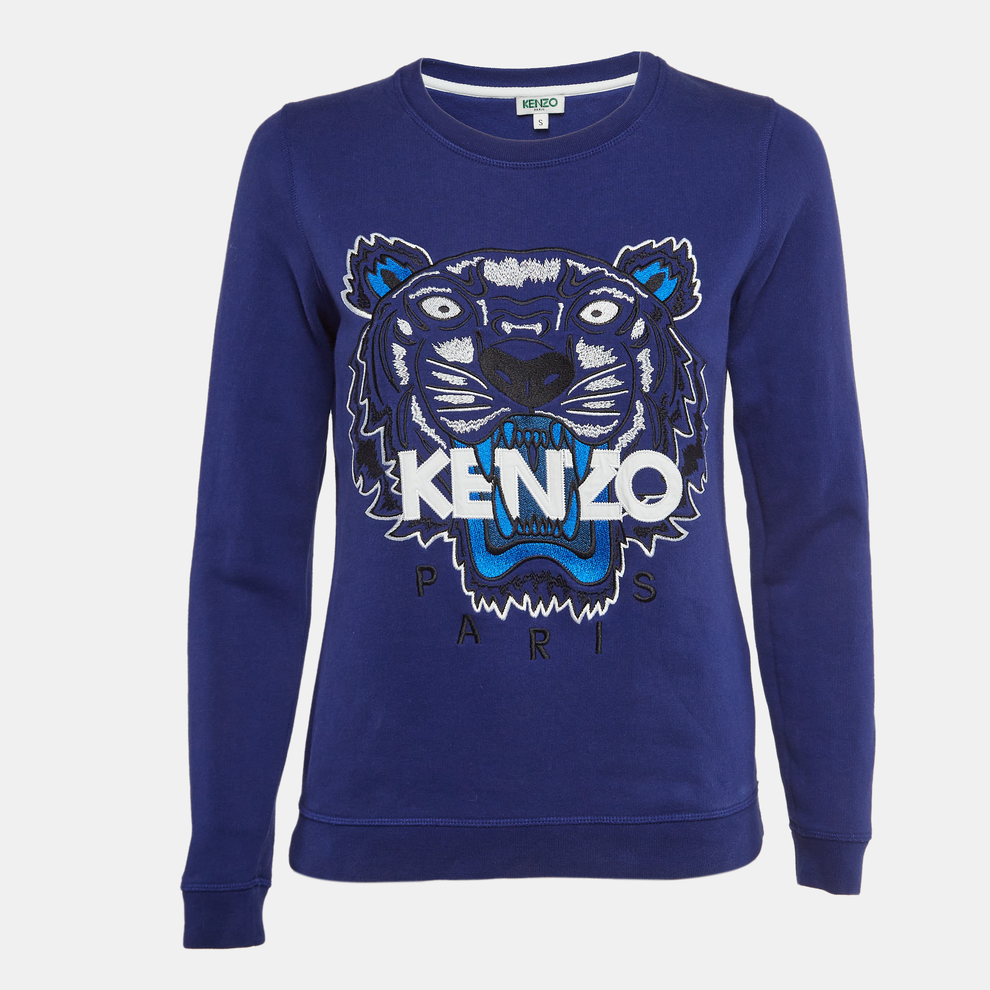 Pre-owned Kenzo Blue Logo Embroidered Cotton Crew Neck Sweatshirt S