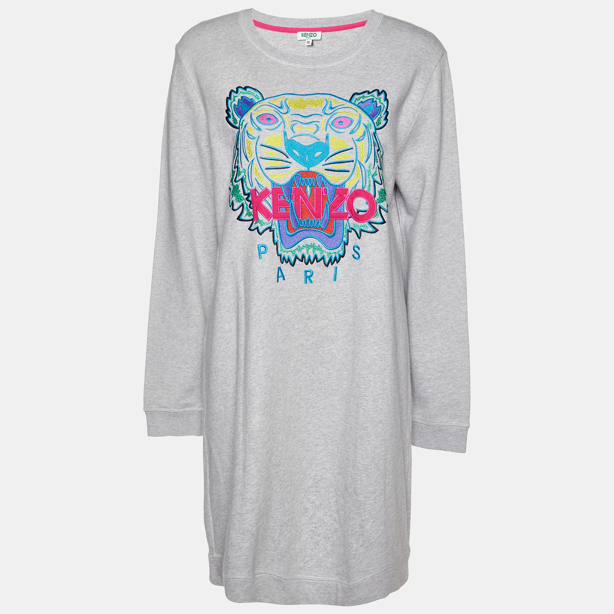 

Kenzo Grey Cotton Tiger Embroidered Sweater Dress