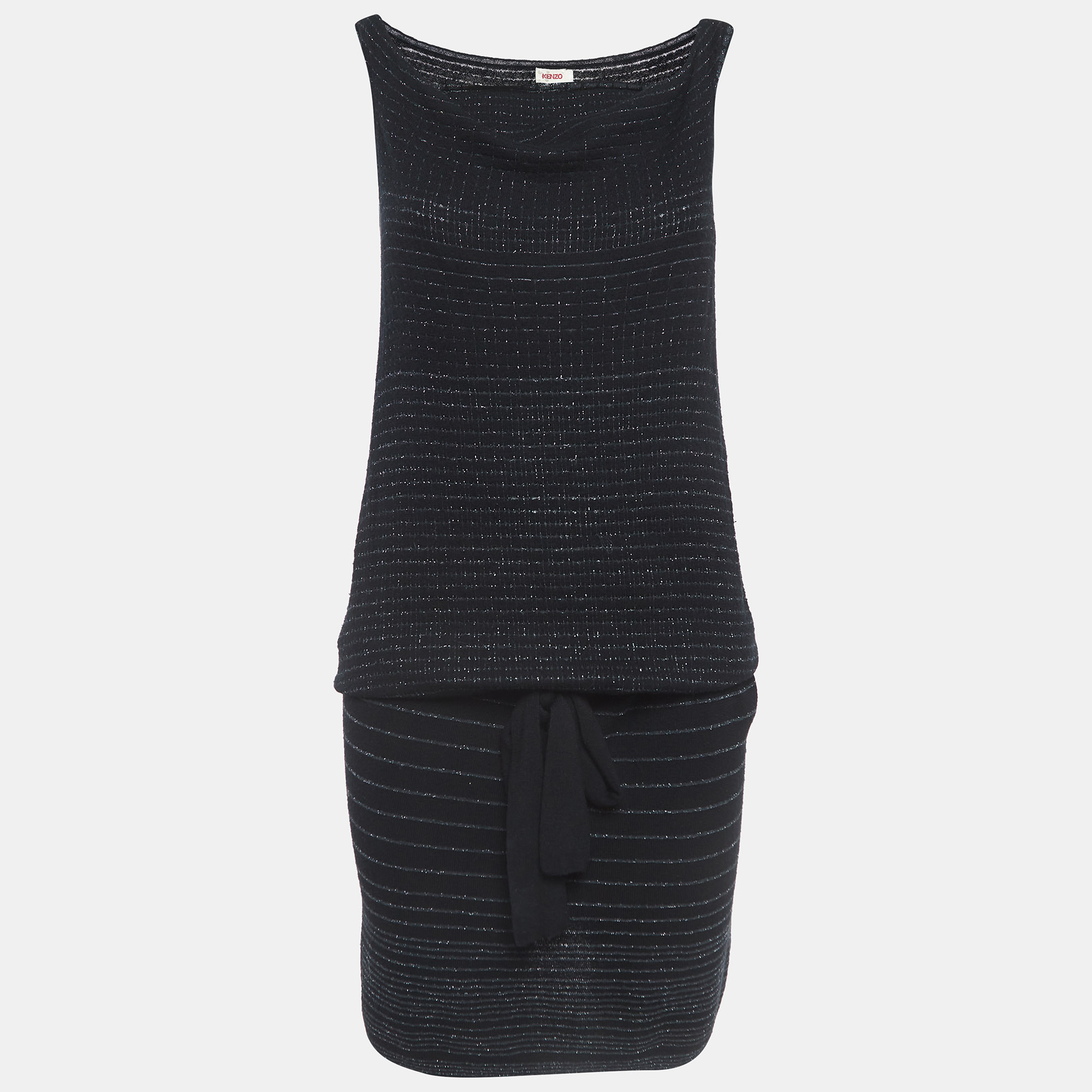

Kenzo Black Stripe Lurex Knit Belted Mini Dress M