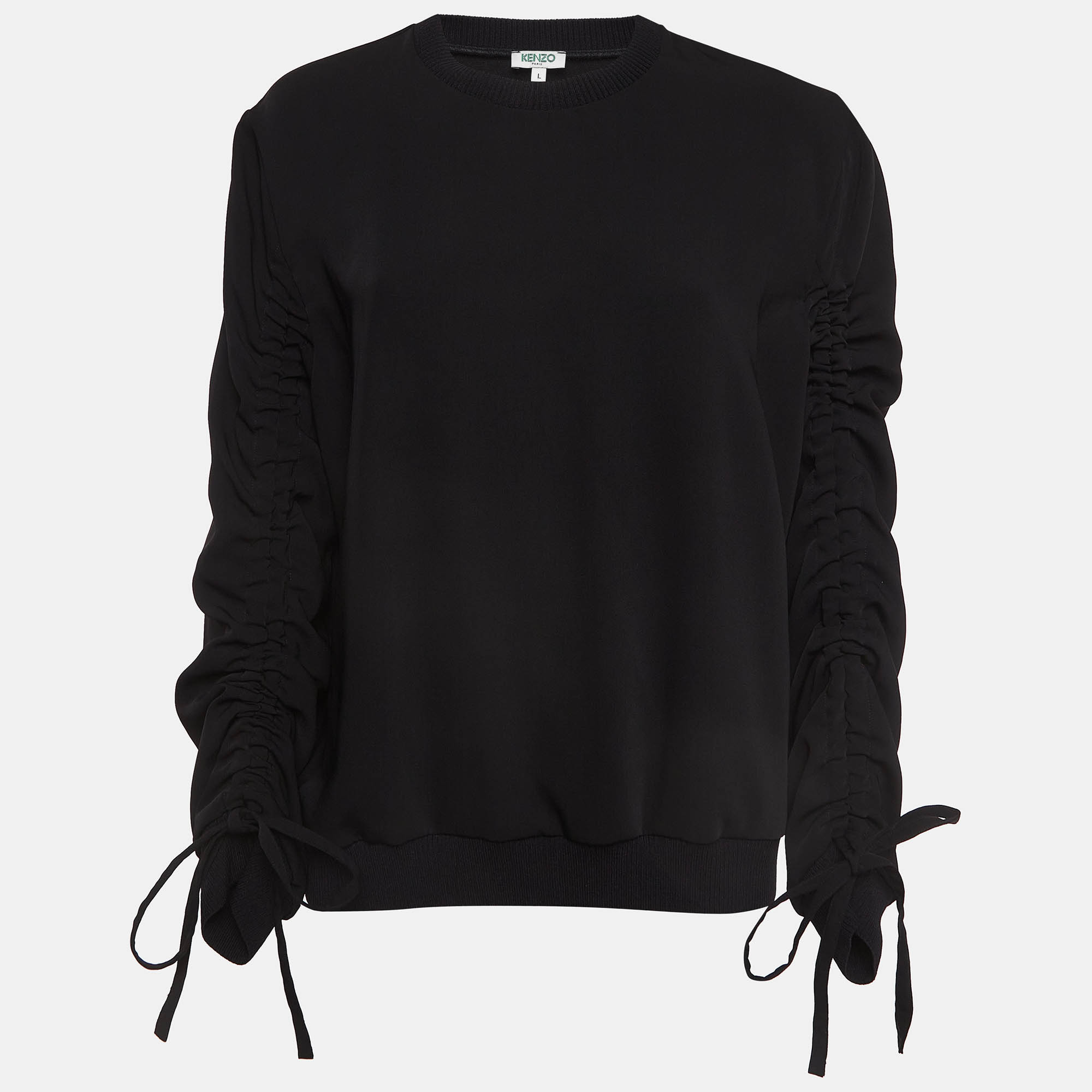 

Kenzo Black Crepe Knot Ruched Sleeve Top L