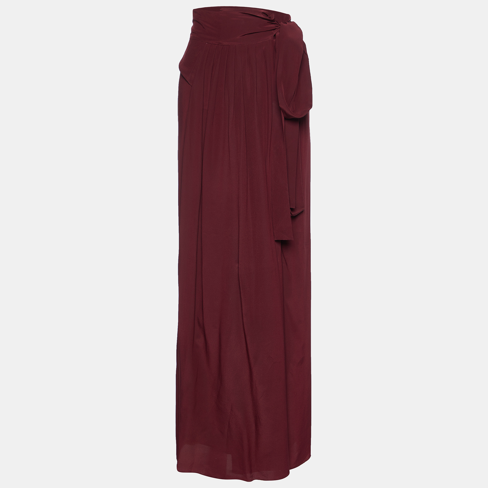 

Kenzo Maroon Silk Wrap Maxi Skirt M, Burgundy