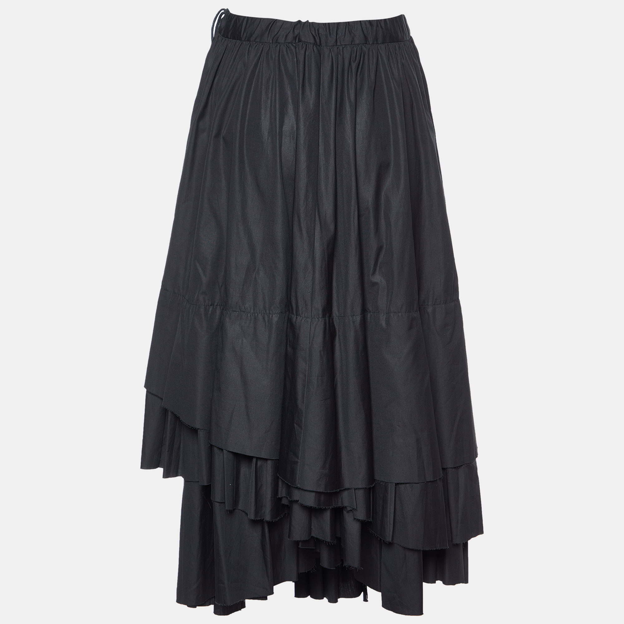 Pre-owned Kenzo Black Cotton Tiered Maxi Skirt M
