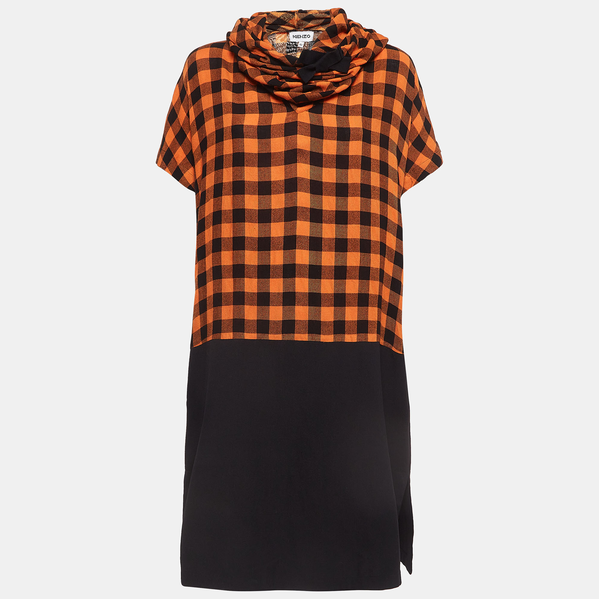 

Kenzo Black & Orange Gingham Wool Blend Short Dress M