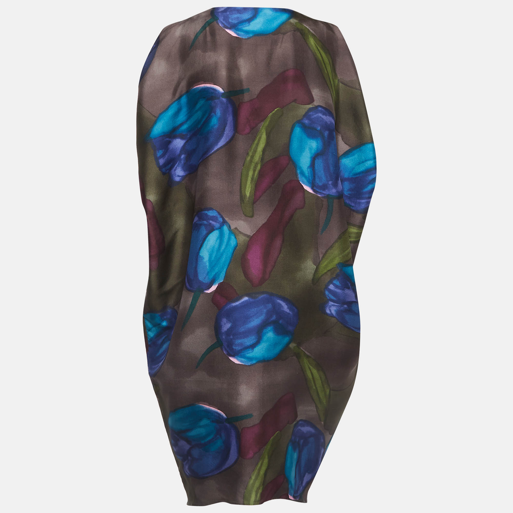 Kenzo Multicolor Tulip Print Silk Midi Dress M 