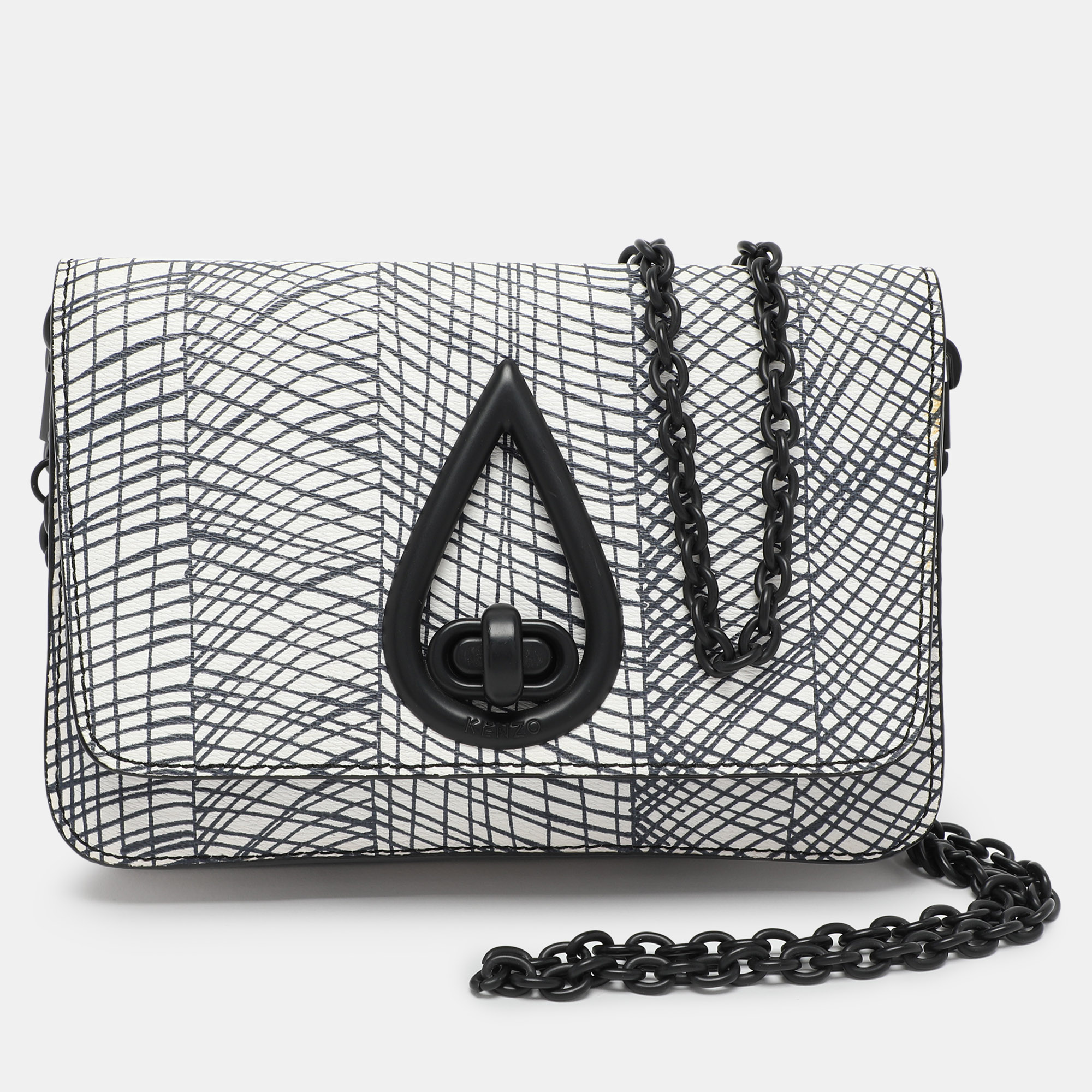 

Kenzo White/Black Printed Leather Raindrop Shoulder Bag