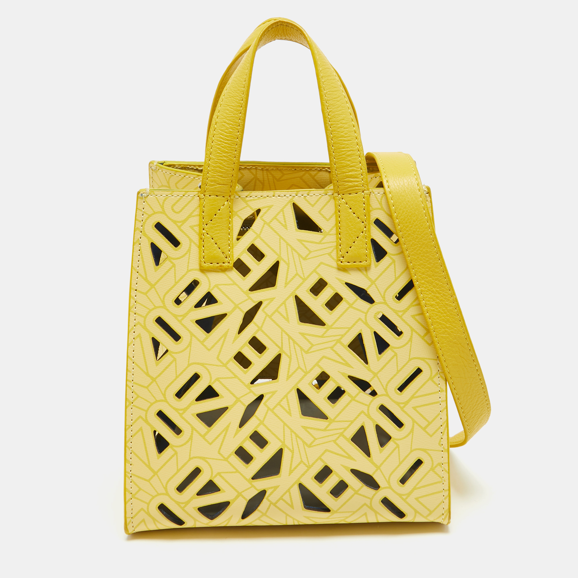 

Kenzo Yellow Laser Cut Leather Mini Flying Logo Tote