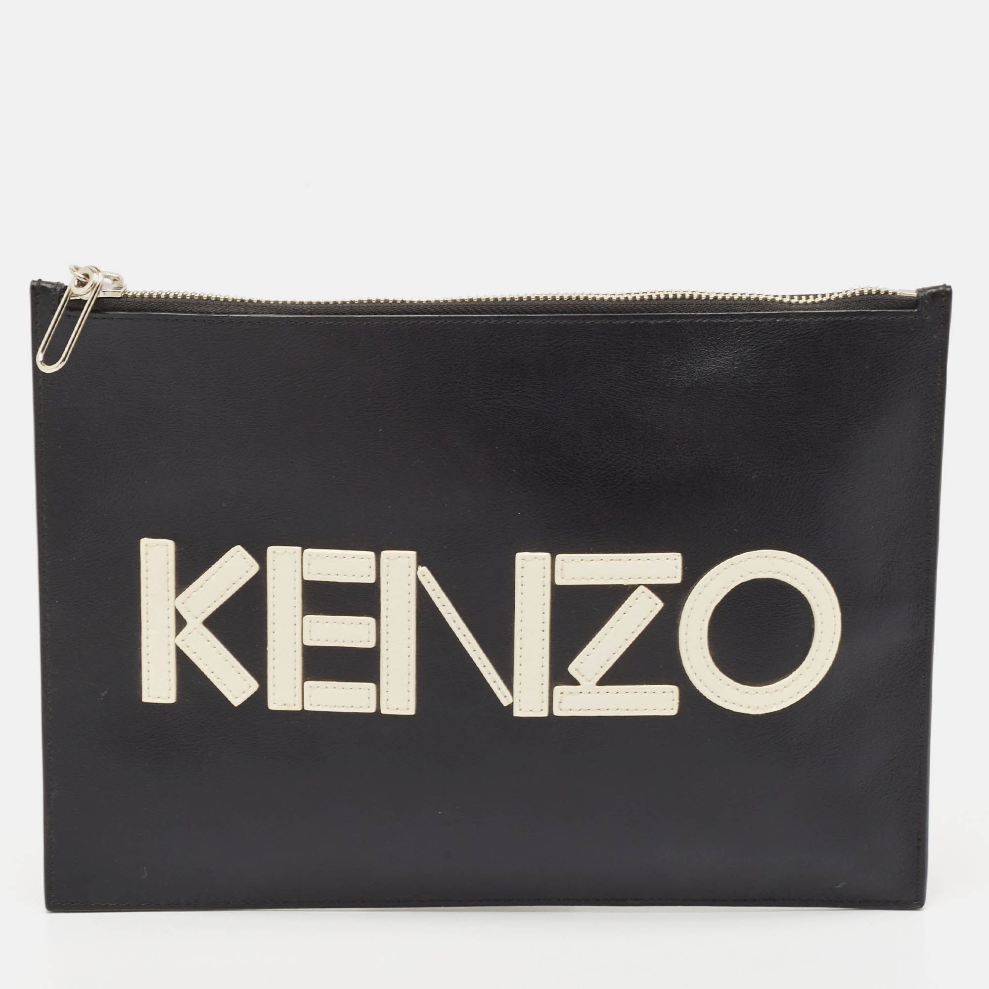 

Kenzo Black Leather Logo Zipped Pouch