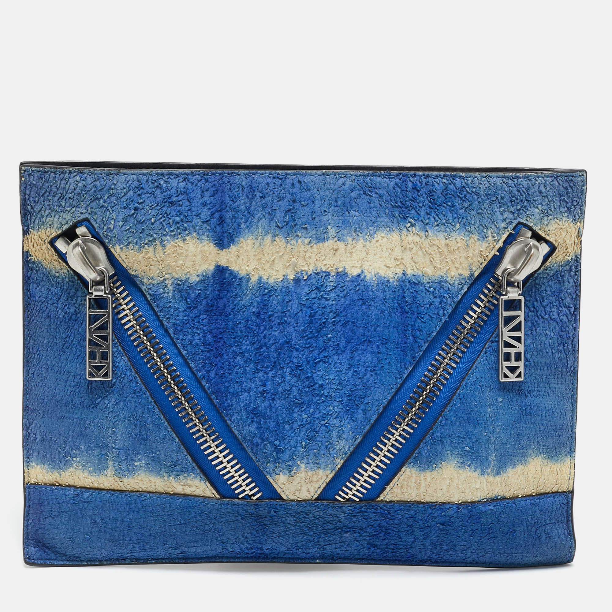 

Kenzo Blue/Black Leather and Coated Suede Kalifornia Clutch