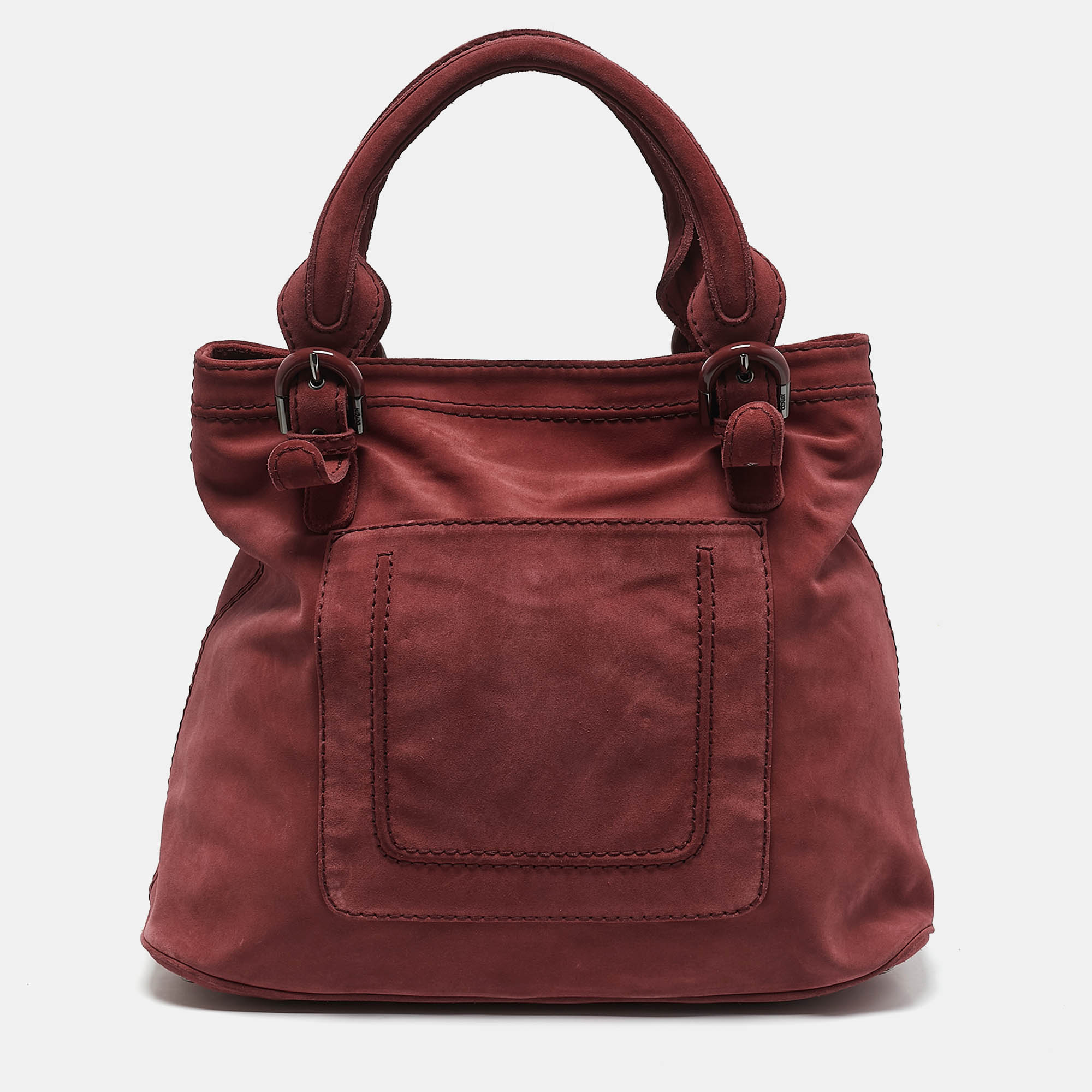 

Kenzo Brick Red Suede Buckle Handle Shopper Tote