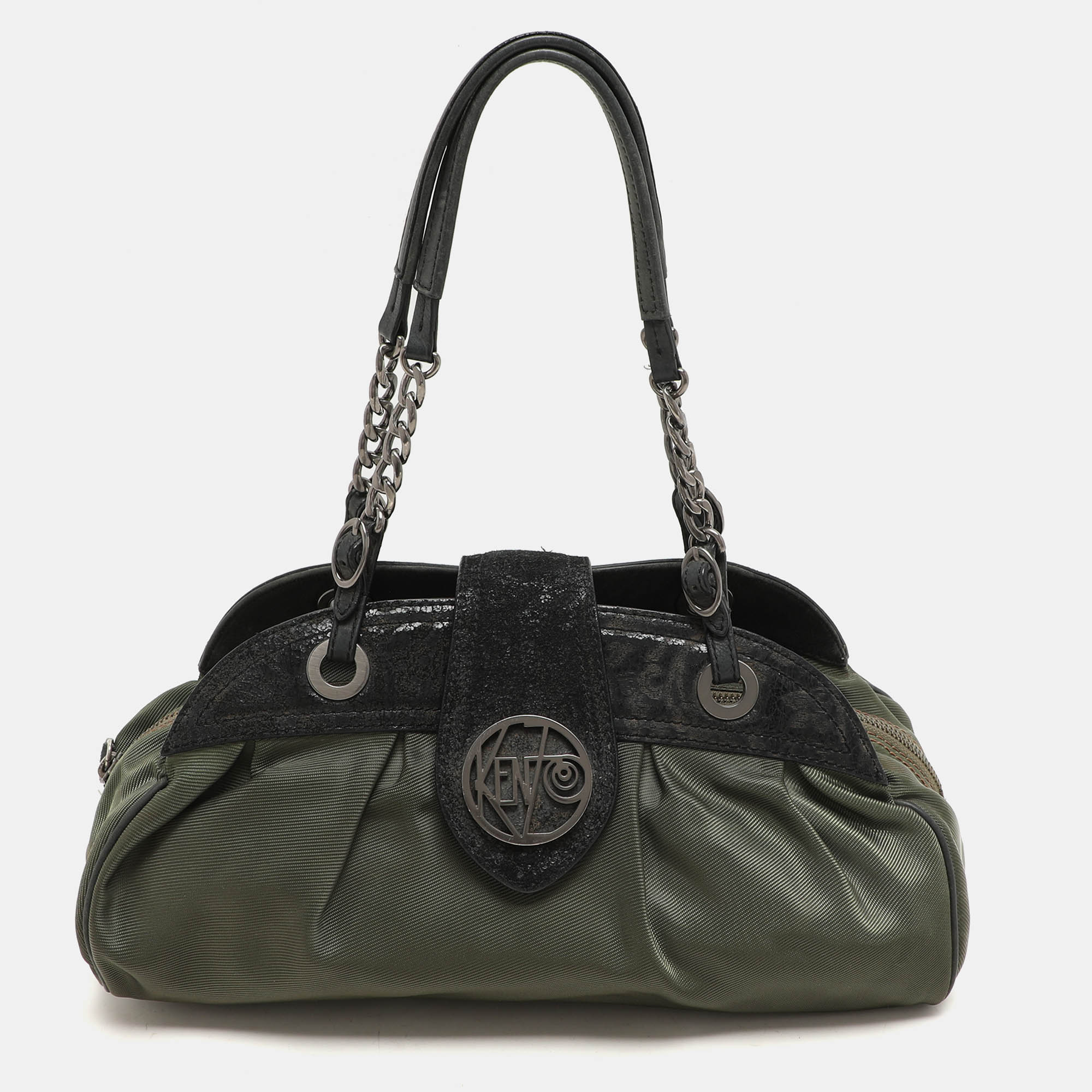 

Kenzo Green/Black Nylon and Leather Satchel