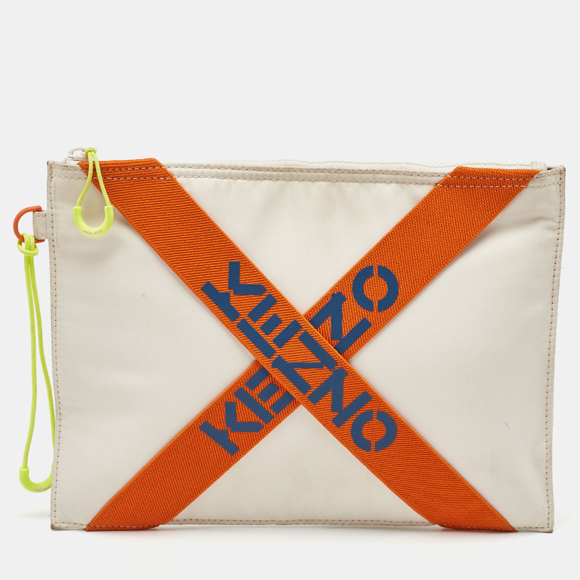 

Kenzo Cream/Orange Criss Cross Logo Print Nylon Zip Pouch