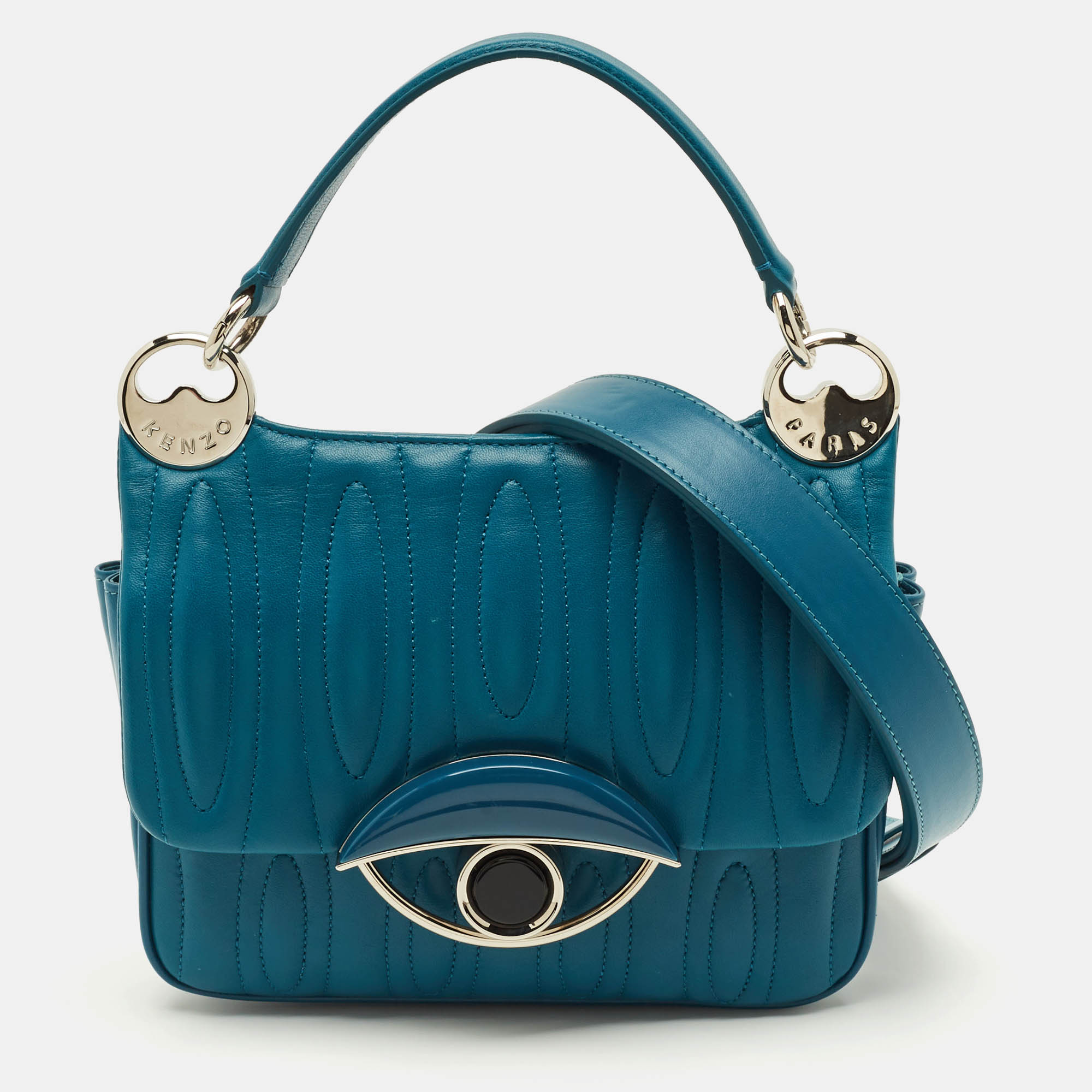 

Kenzo Tali Teal Blue Quilted Leather Shoulder Bag