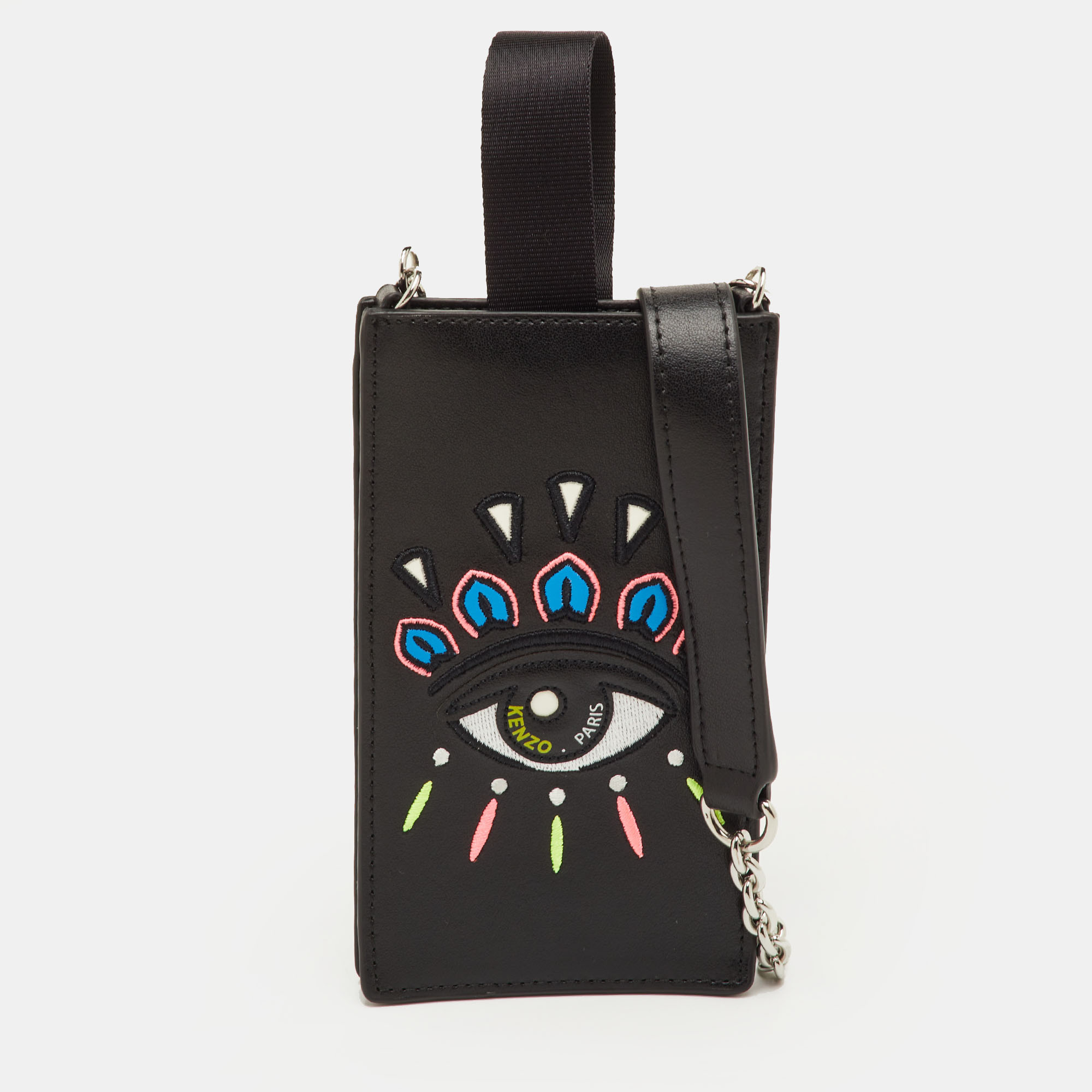 

Kenzo Black Leather Eye Embroidered Phone Crossbody Bag