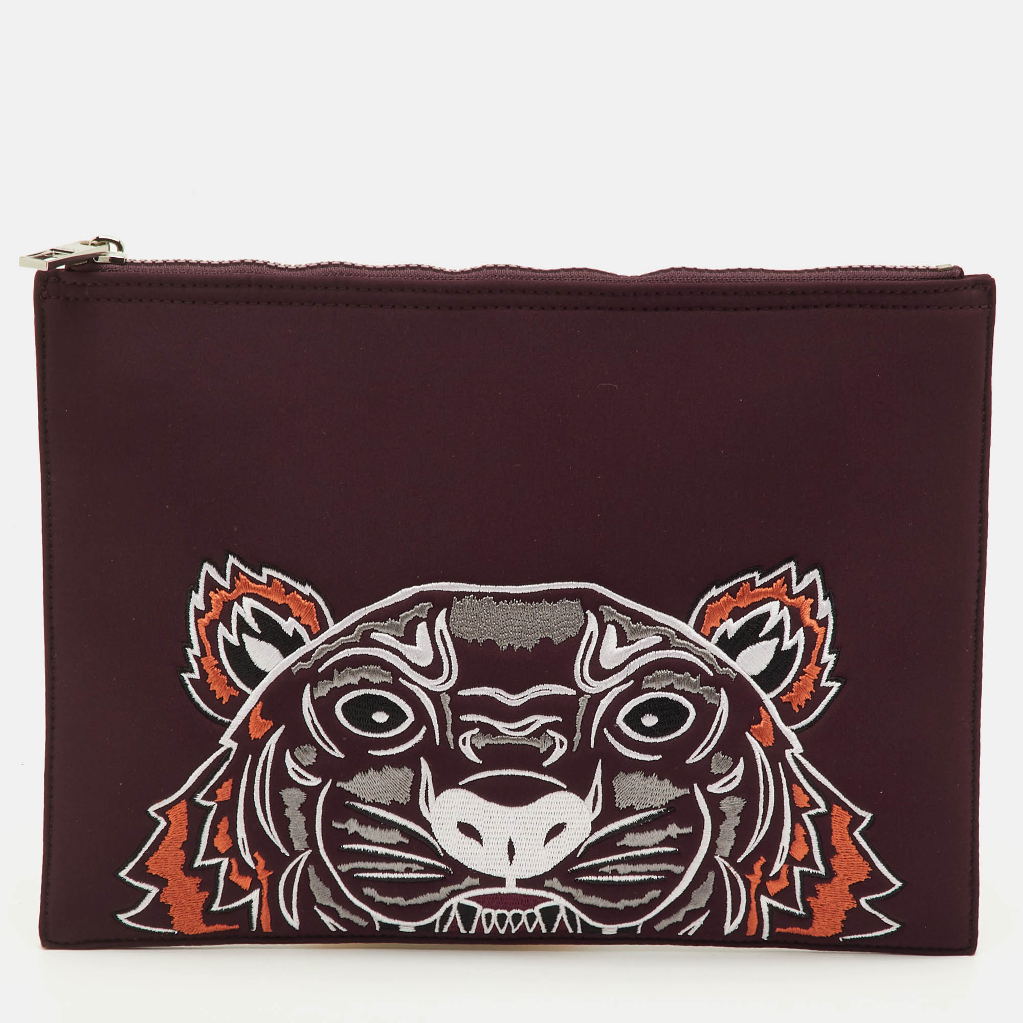 

Kenzo Tiger Embroidered Burgundy Neoprene Zip Pouch Clutch