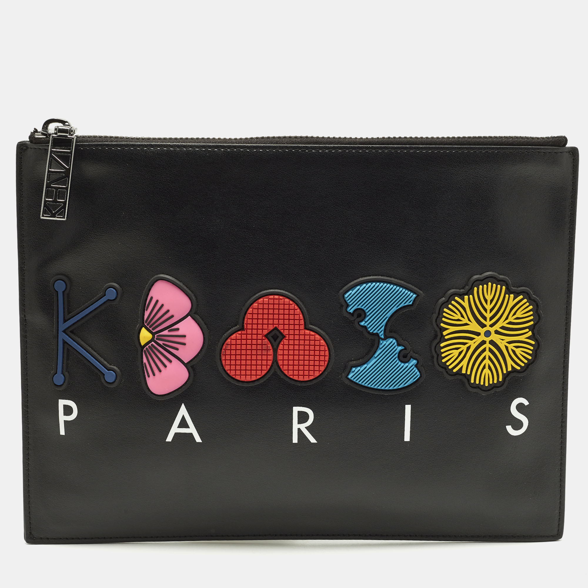 

Kenzo Logo Patch Black Leather Zip Flat Pouch