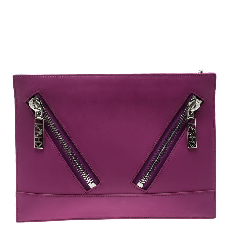 Pre Owned Kenzo Fuschia Leather Kalifornia Clutch