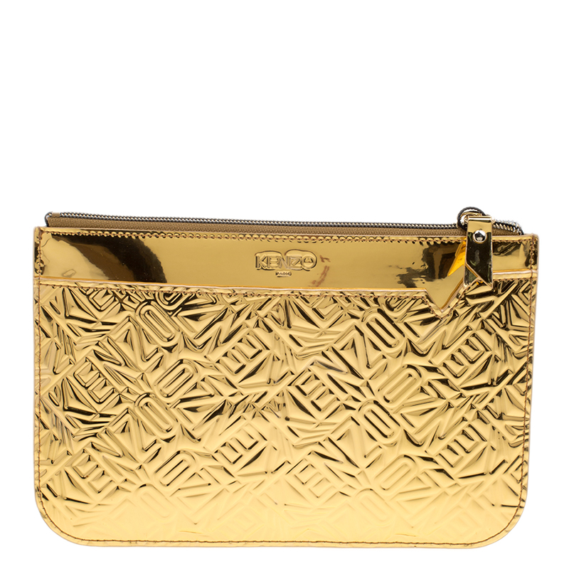 Kenzo Gold Embossed Leather Clutch Kenzo | The Luxury Closet