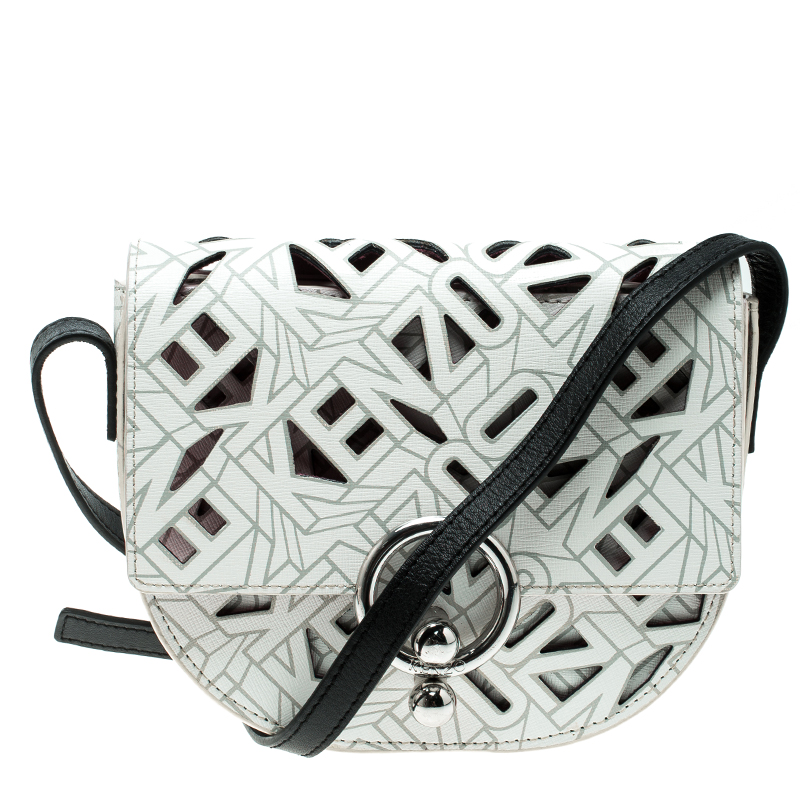 Kenzo White Laser Cut Leather Flying Crossbody Bag Kenzo | TLC