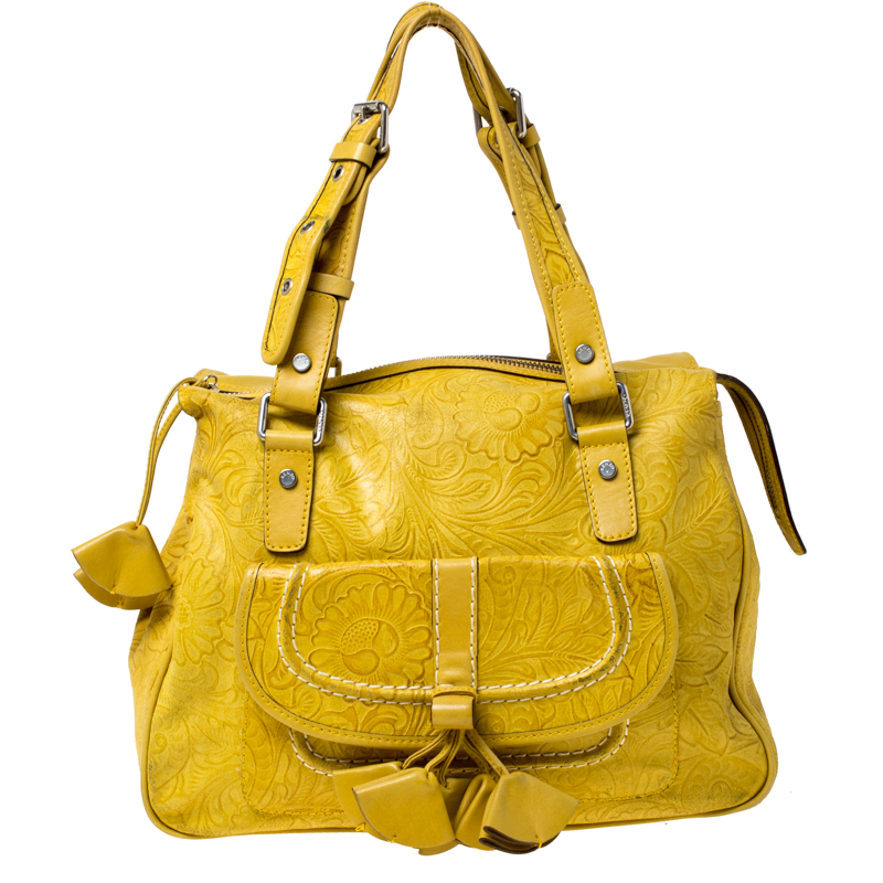 Kenzo Yellow Leather Flower Tassel Shoulder Bag Kenzo TLC