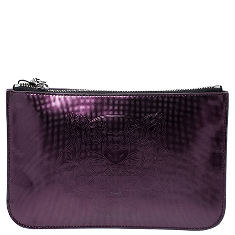 Pre Owned Kenzo Metallic Purple PVC Tiger Clucth