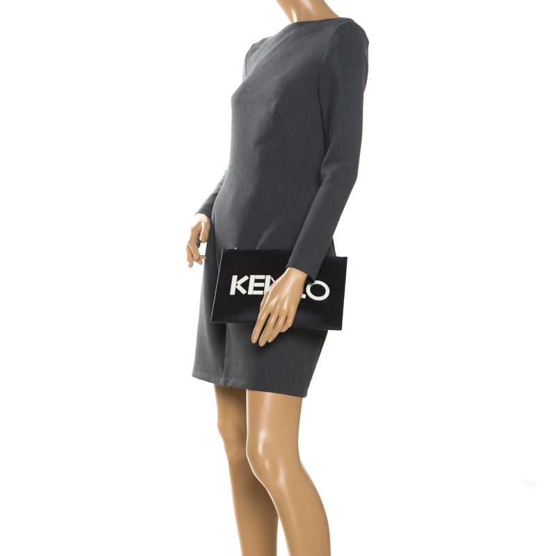 

Kenzo Black Leather Logo Zip Clutch