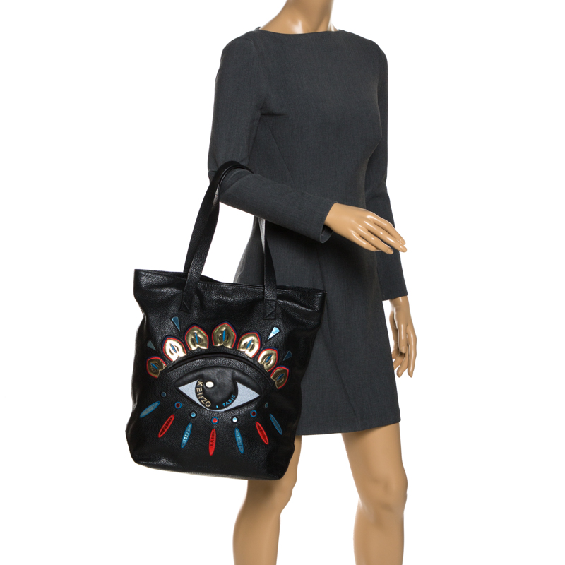 

Kenzo Black Leather Eye Shopper Tote