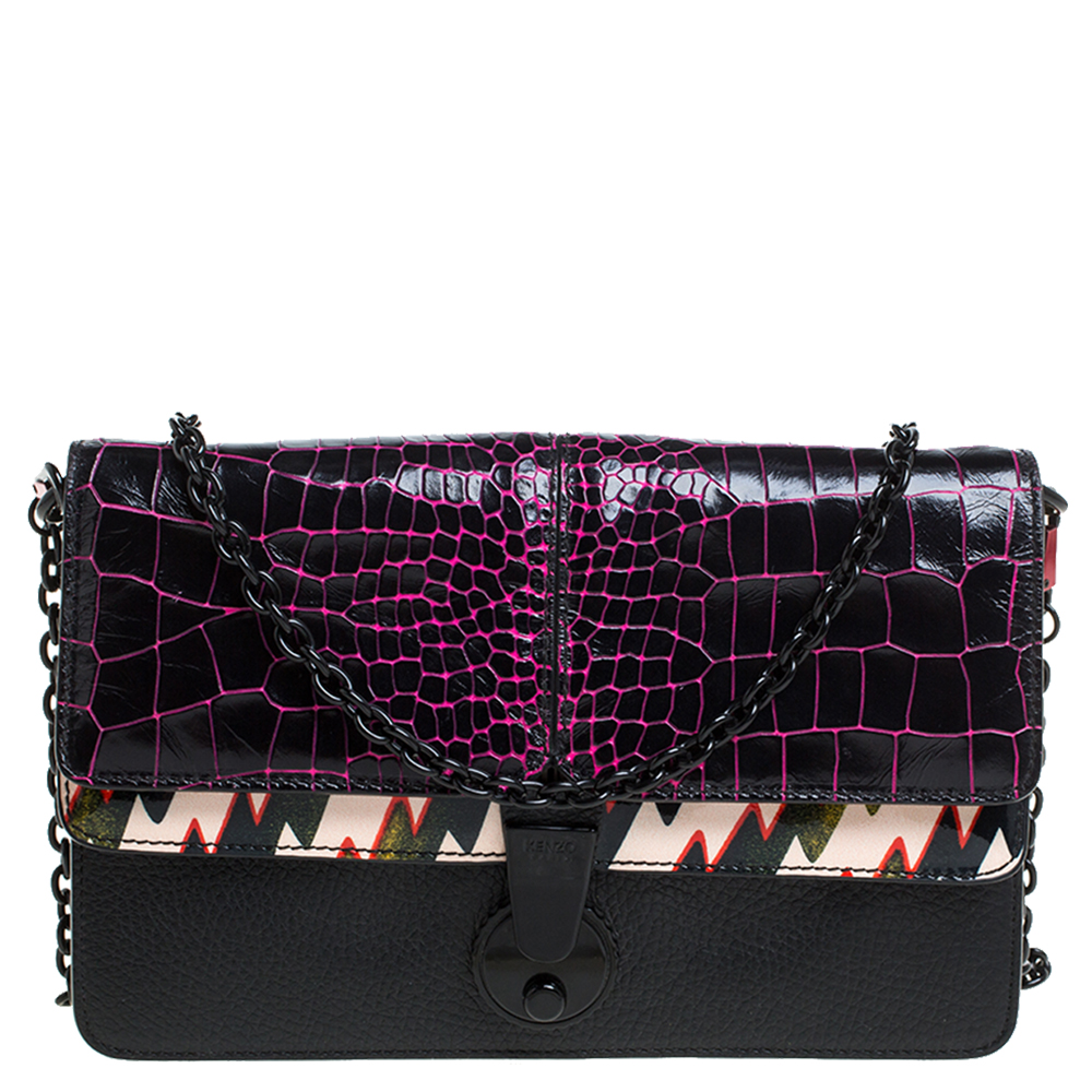 Kenzo Multicolor Croc Embossed Leather Le Diz Huit Shoulder Bag