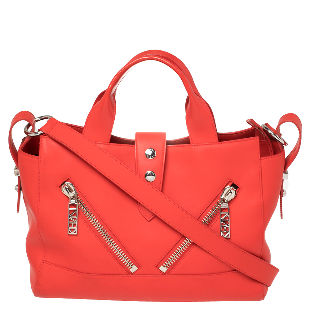 Pre-owned Kenzo Cherry Red Leather Kalifornia Tote