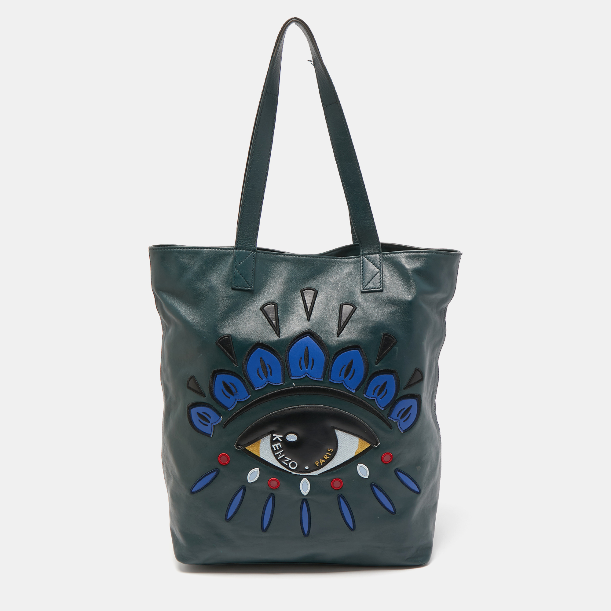 

Kenzo Dark Green Leather Eye Shopper Tote