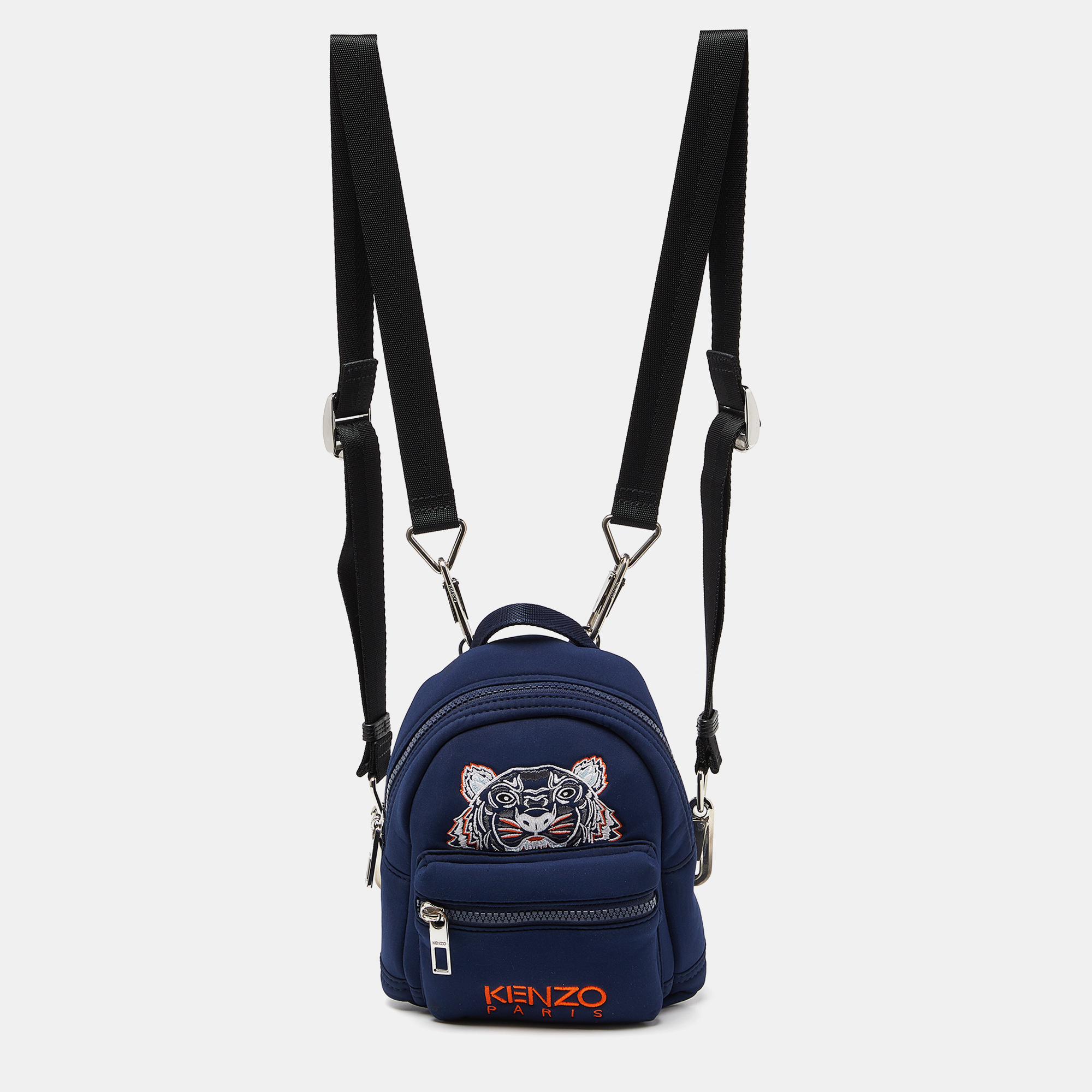 Pre-owned Kenzo Navy Blue Neoprene Mini Embroidered Tiger Backpack
