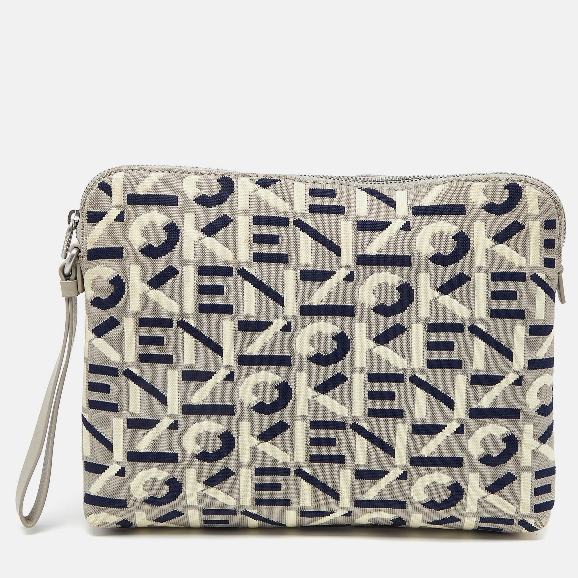 

Kenzo Tri Color Printed Logo Knit Fabric Zipped Wristlet Pouch, Multicolor