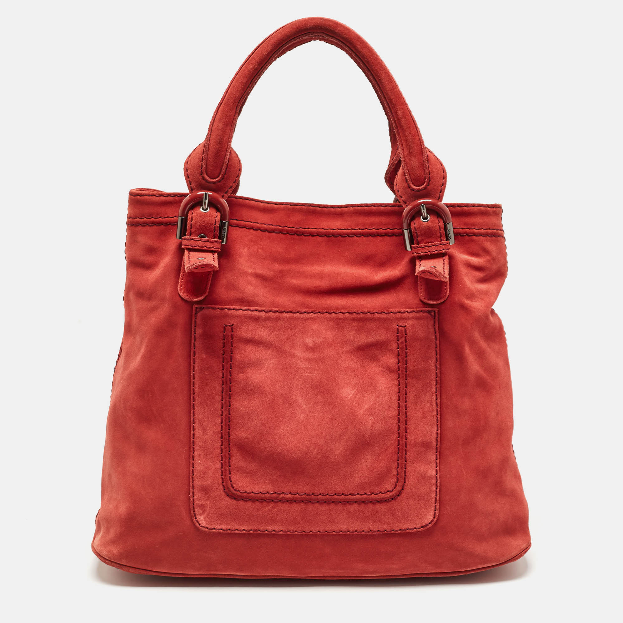 

Kenzo Brick Red Suede Buckle Handle Shopper Tote