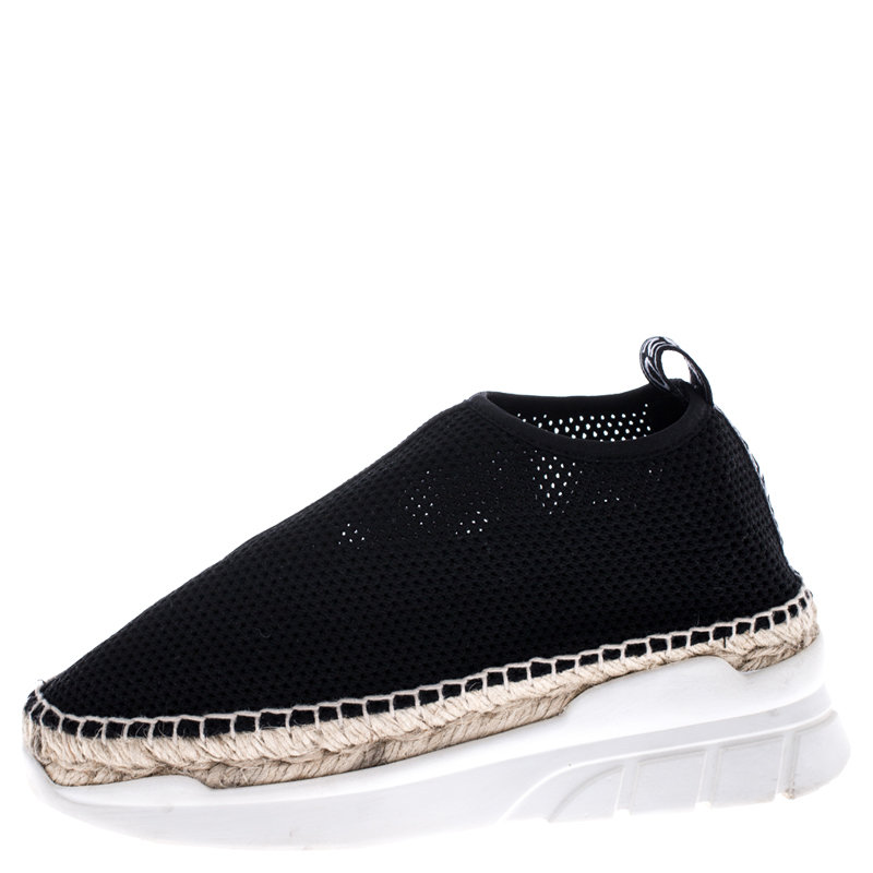 Pre Owned Kenzo Black Knit Stretch Fabric Espadrille Slip On Sneaker Size 37