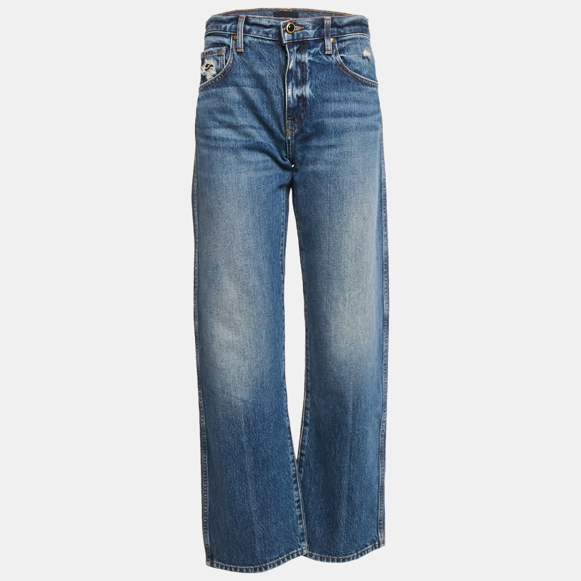 

Khaite Blue Faded Denim Straight Leg Jeans S Waist 29"