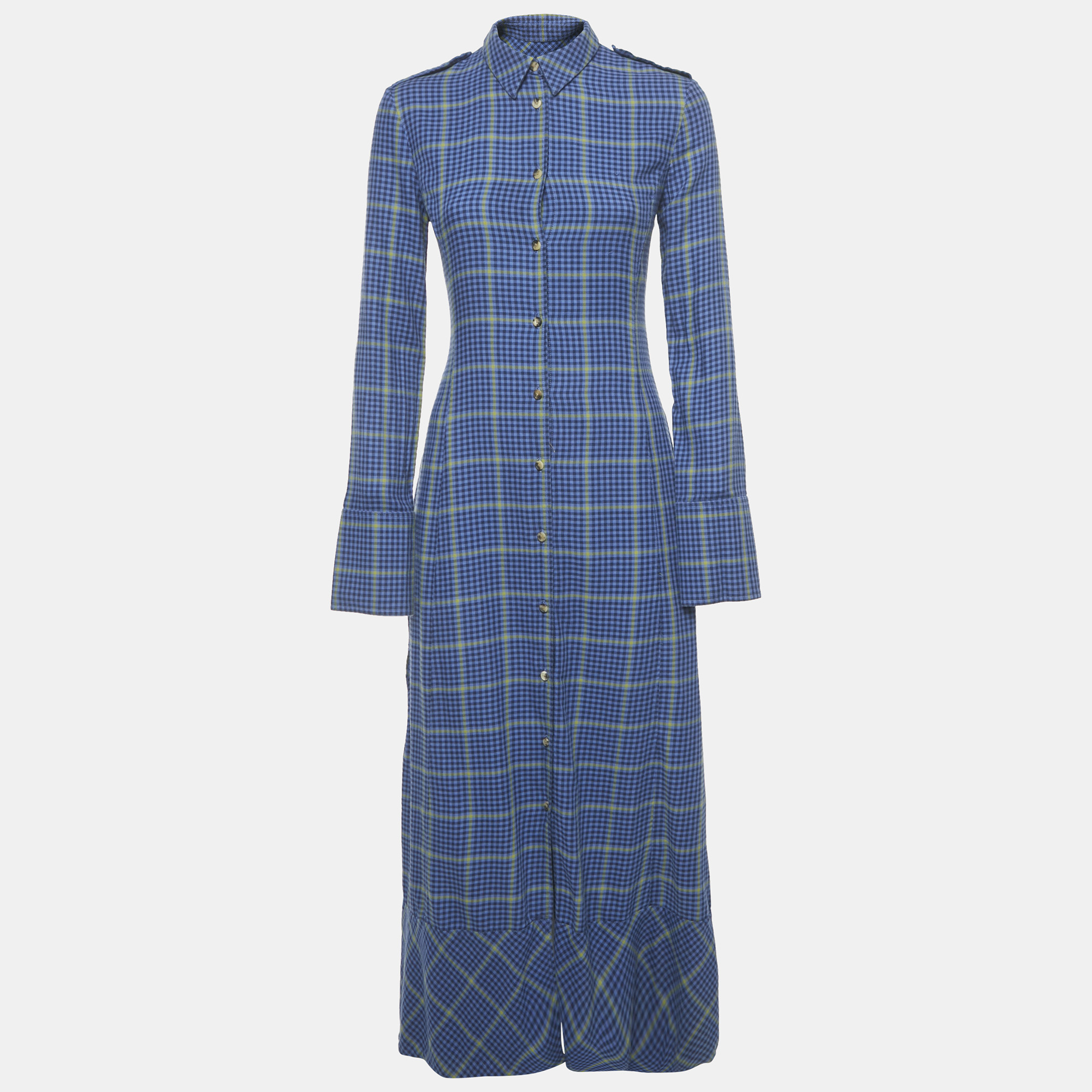 

Khaite Blue Houndstooth Cotton Blend Daniella Midi Dress XS