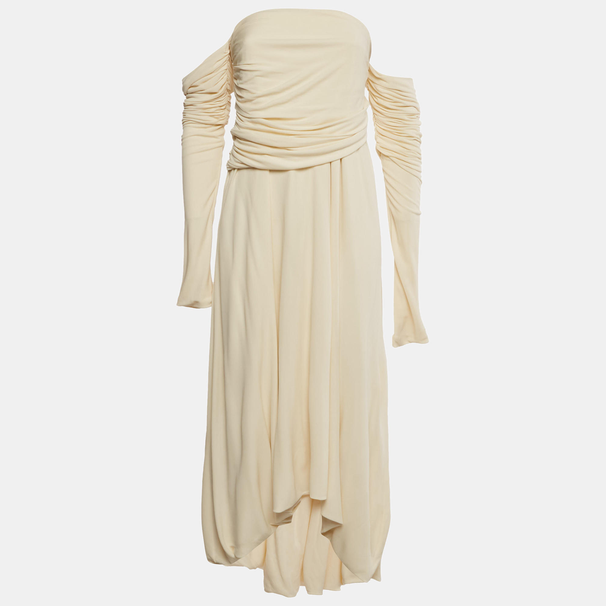 Click to view more detailed imagery on our partner's website Pre-owned Khaite Cream Jersey Ruche The Nerissa Midi Dress L In White