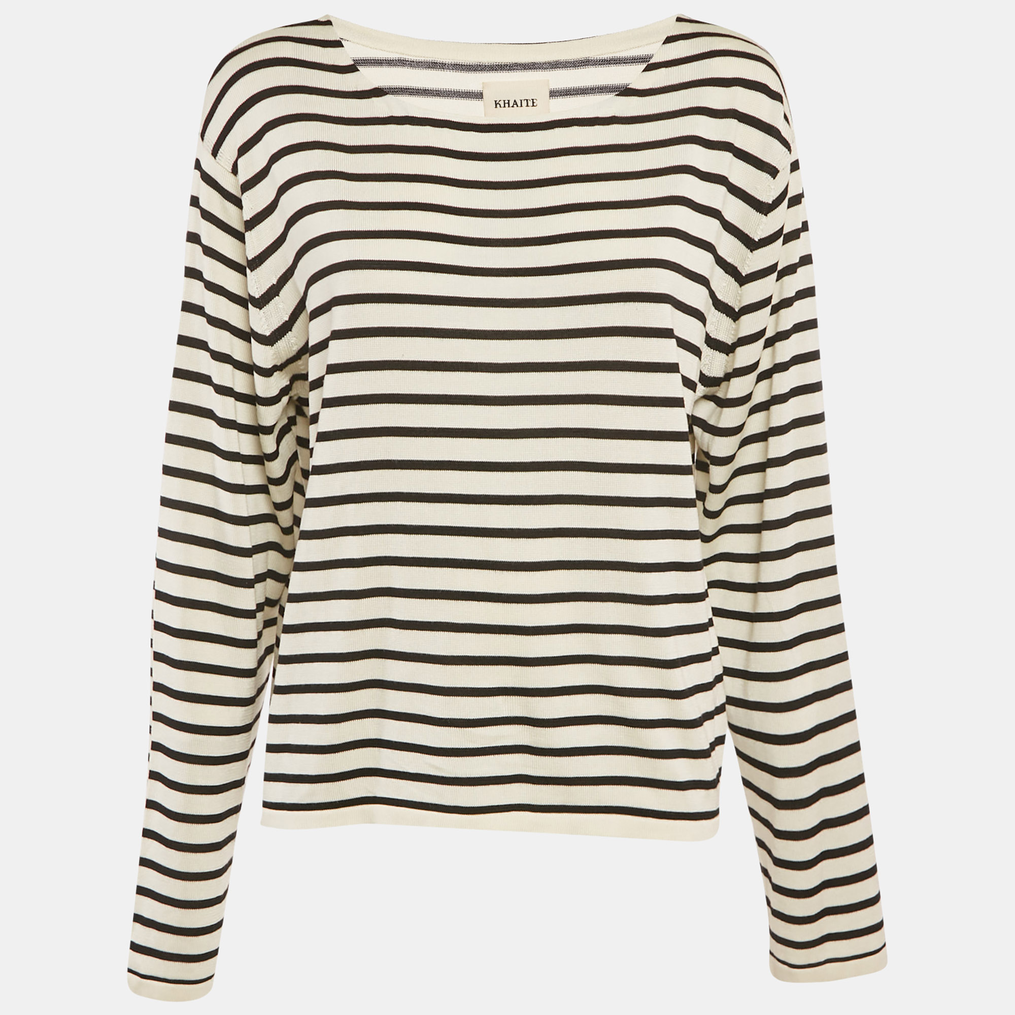 

Khaite Off-White Striped Knit Long Sleeve Top S, Cream