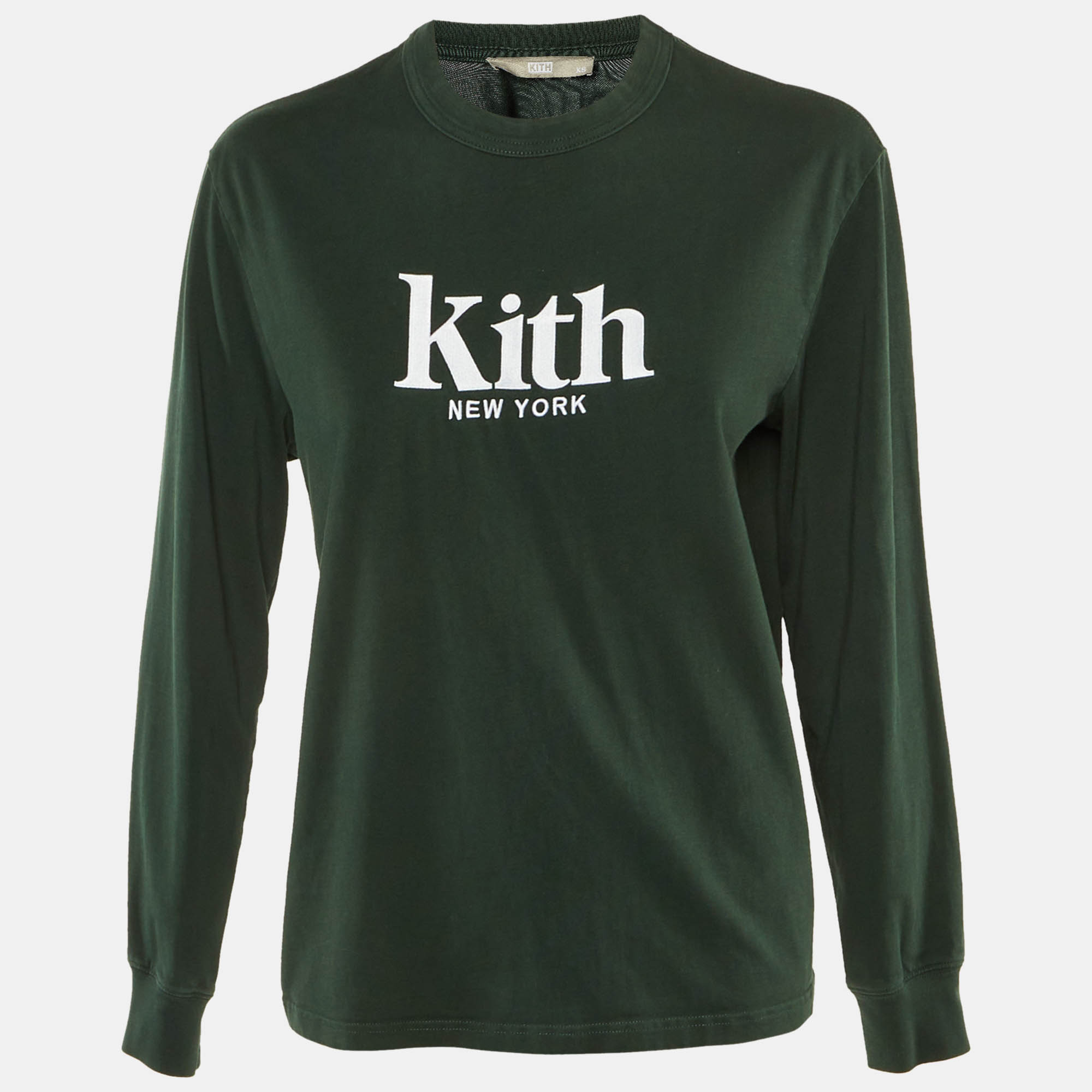 Pre-owned Kith Dark Green Logo Embroidered Cotton Long Sleeve T-shirt Xs