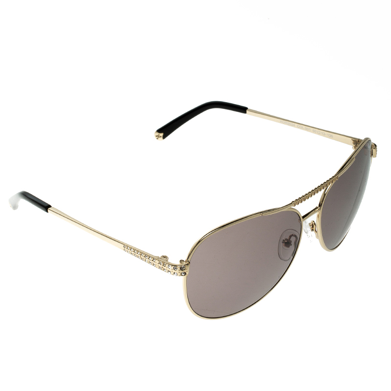 Korloff Gold/Brown KOR2024 Embellished Aviator Sunglasses