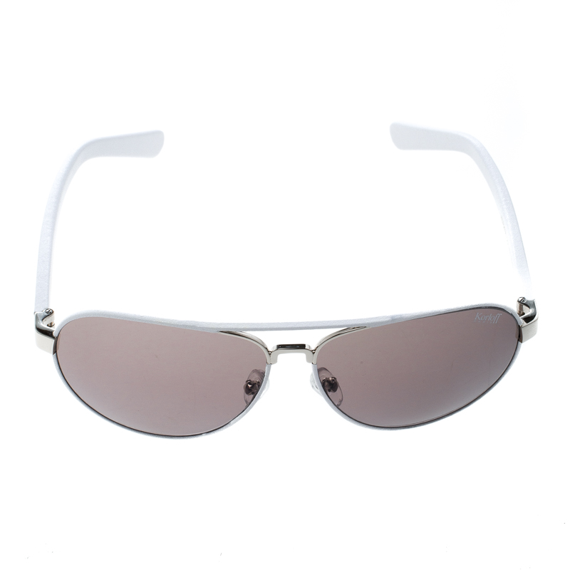 

Korloff White/Black KOR2036 Aviator Sunglasses, Multicolor