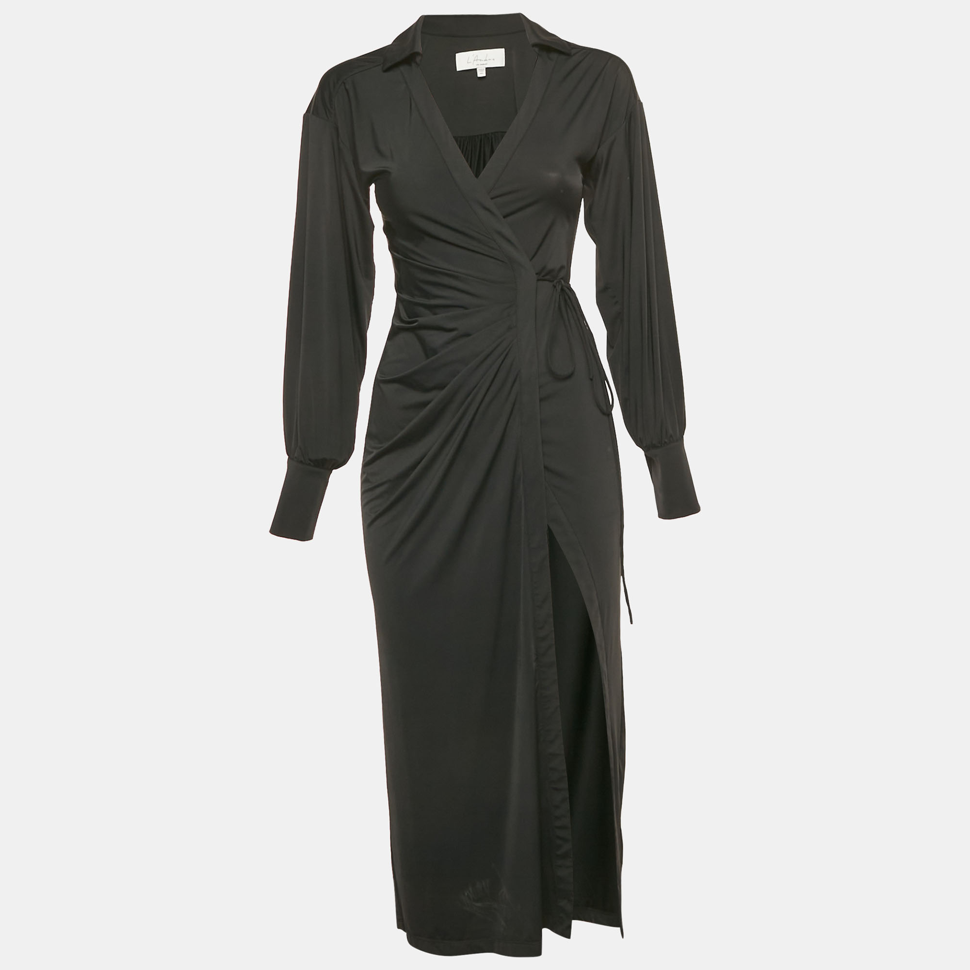 L'Academie Black Jersey Draped Wrap Dress XXS