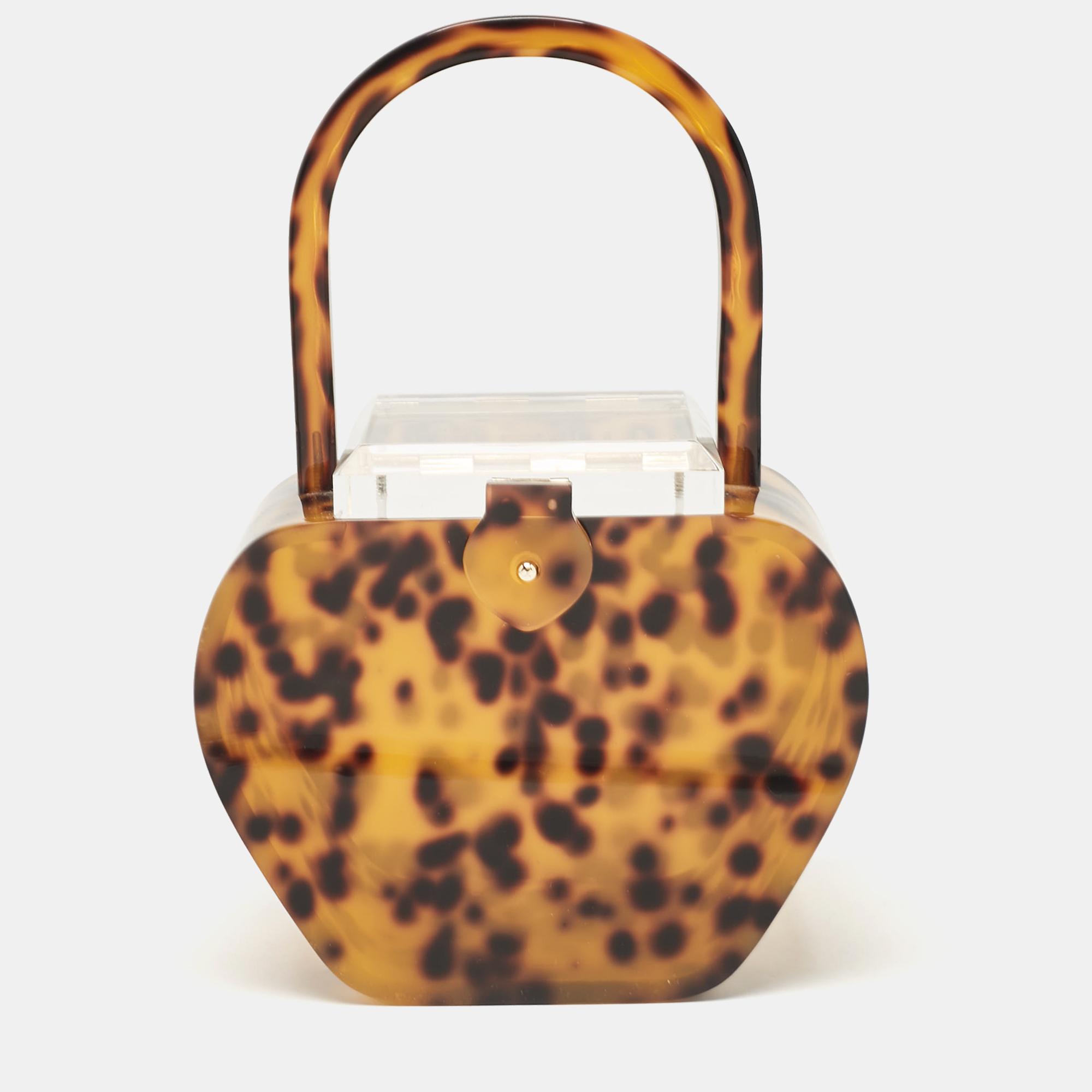 

L'Afshar Brown Leopard Print Acrylic Top Handle Bag