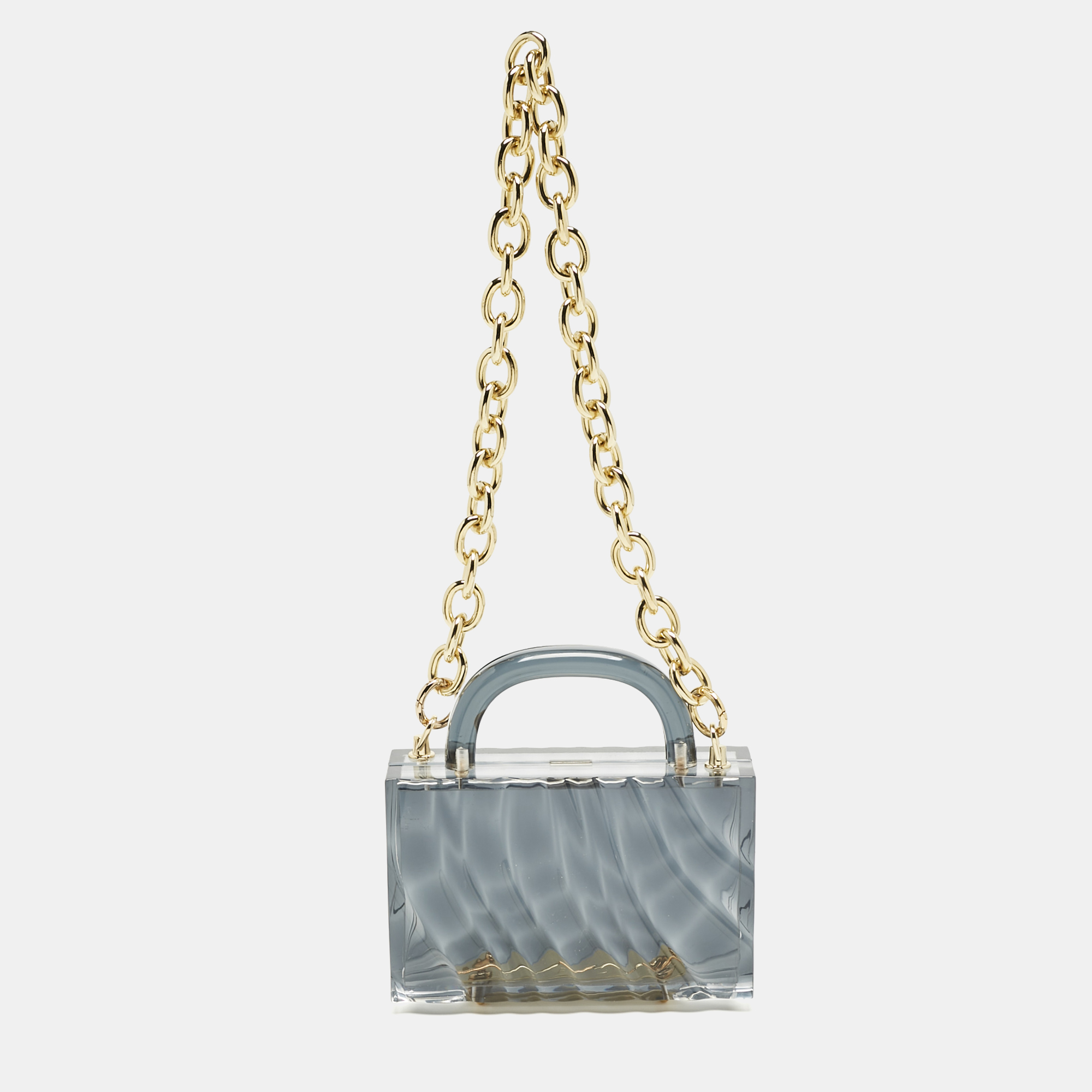 Pre-owned L'afshar Grey Acrylic Amnis Chain Clutch In Gray
