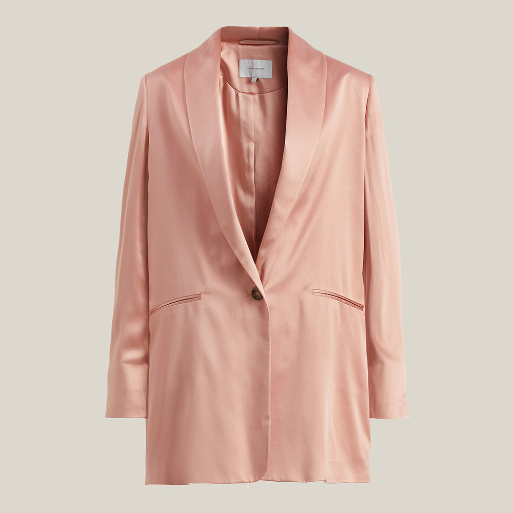 La Collection Pink Amandine Oversized Silk-Satin Blazer Size L