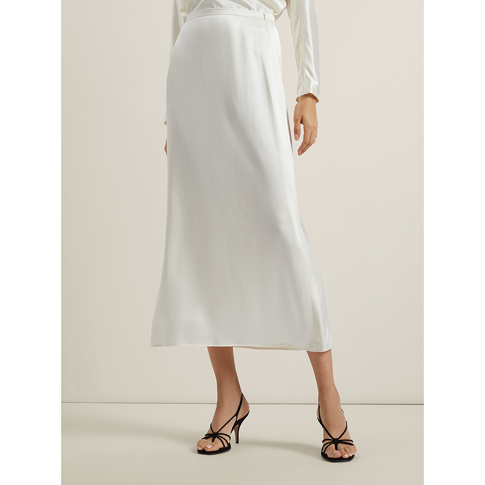 

La Collection White Aphrodite Silk-Satin Midi Skirt Size